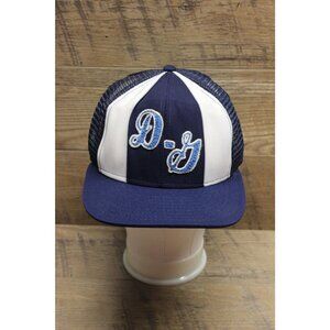 AJD Vintage Lucky Stripes Snapback Trucker Hat Size Large Chain Stitch Knit